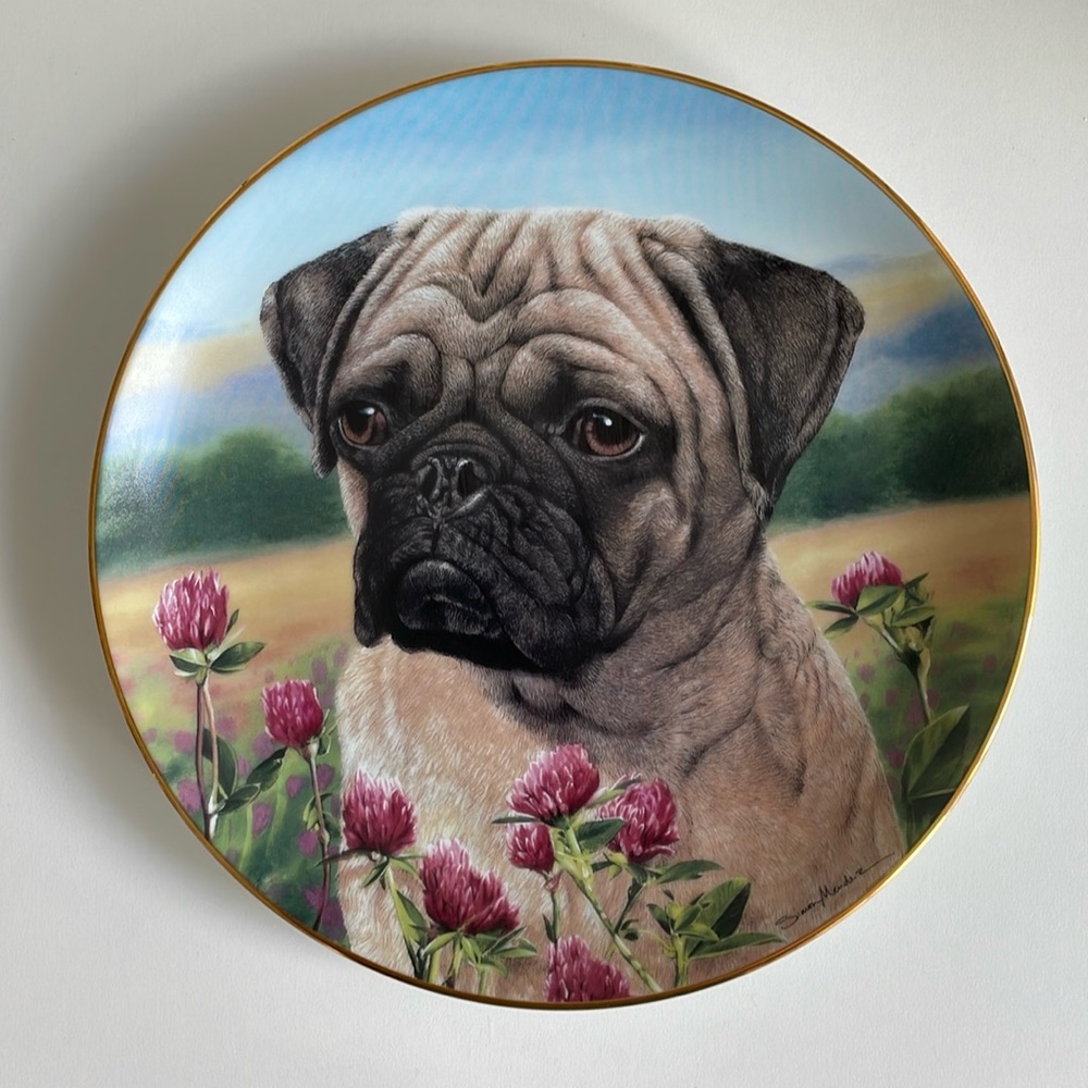 Danbury Mint - Glass - Prairie Pug Plate - Decorative - Collection - Dog Lover